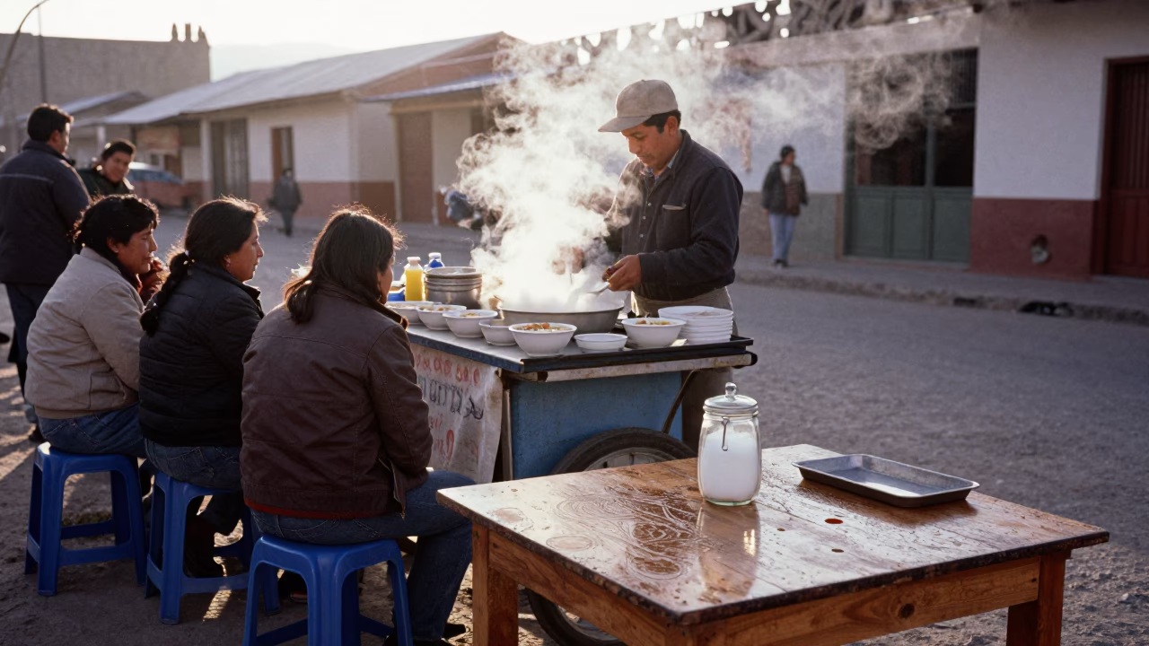 Breakfast Stall just after sunrise in La Paz in in La Paz, Bolivia