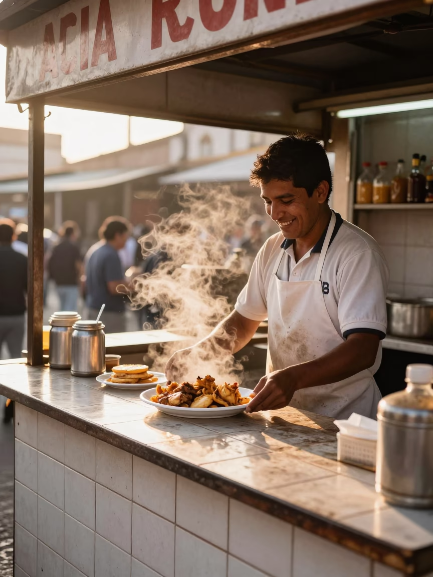 Breakfast Stall just after sunrise in Lima in in Lima, Peru