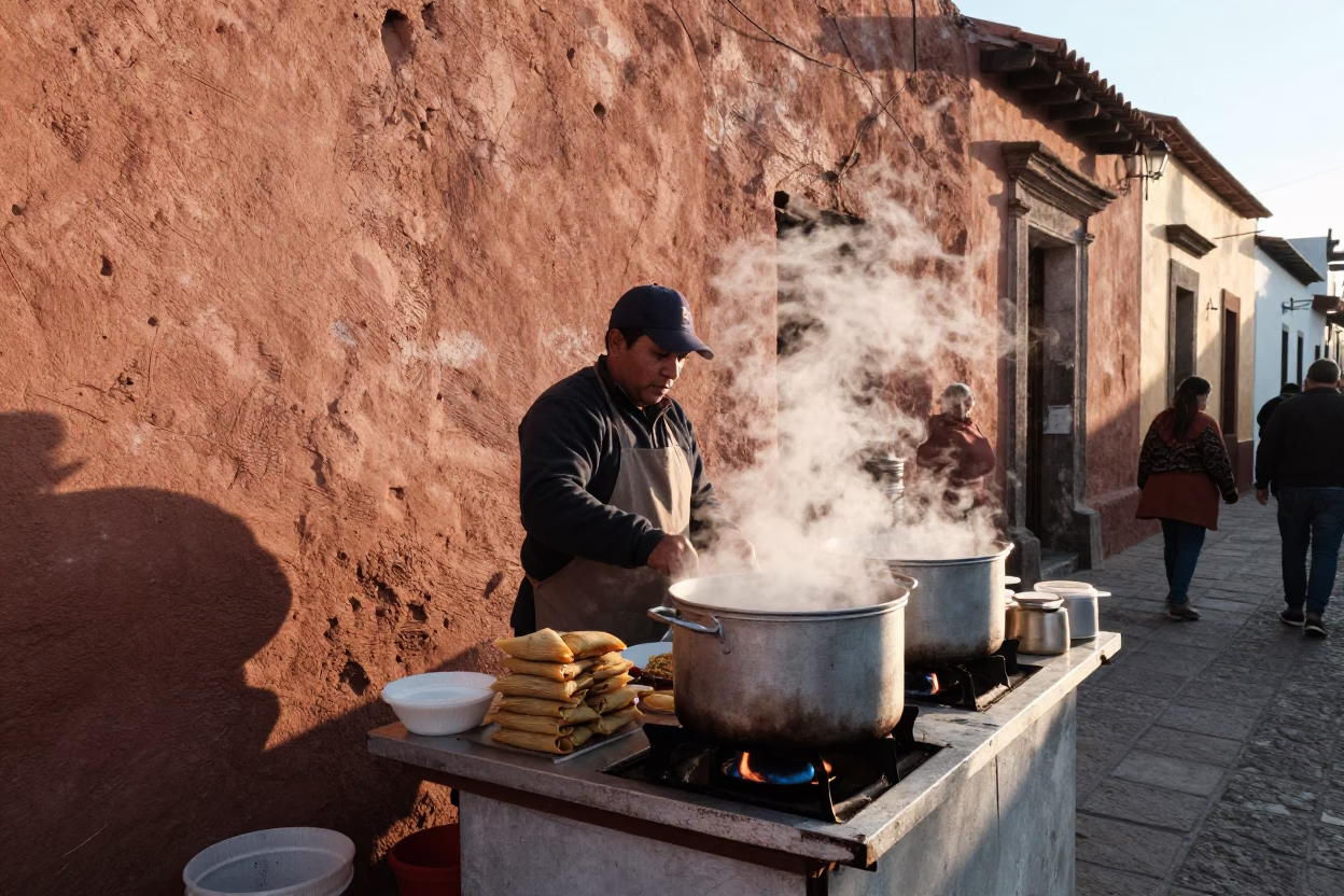 Breakfast Stall just after sunrise in Oaxaca in in Oaxaca, Mexico