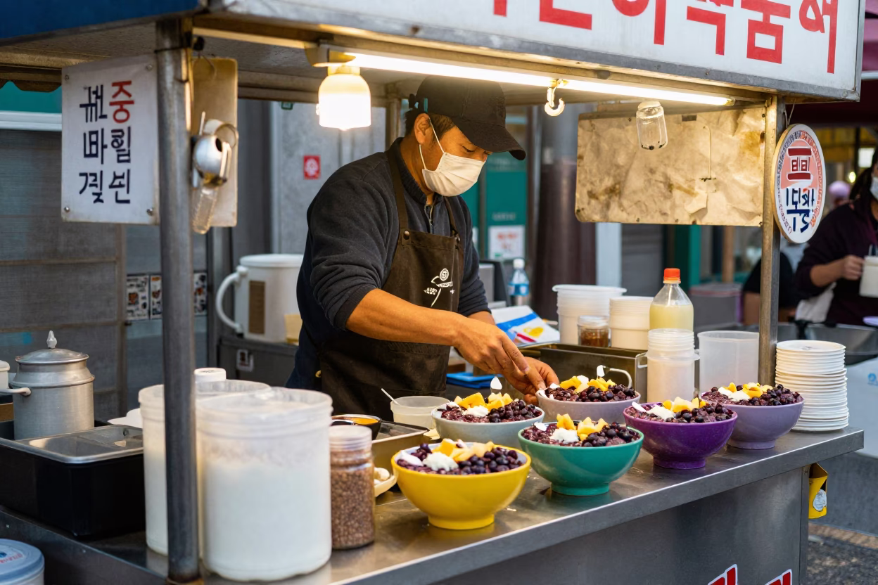 Breakfast Stall just after sunrise in Seoul in in Seoul, South Korea