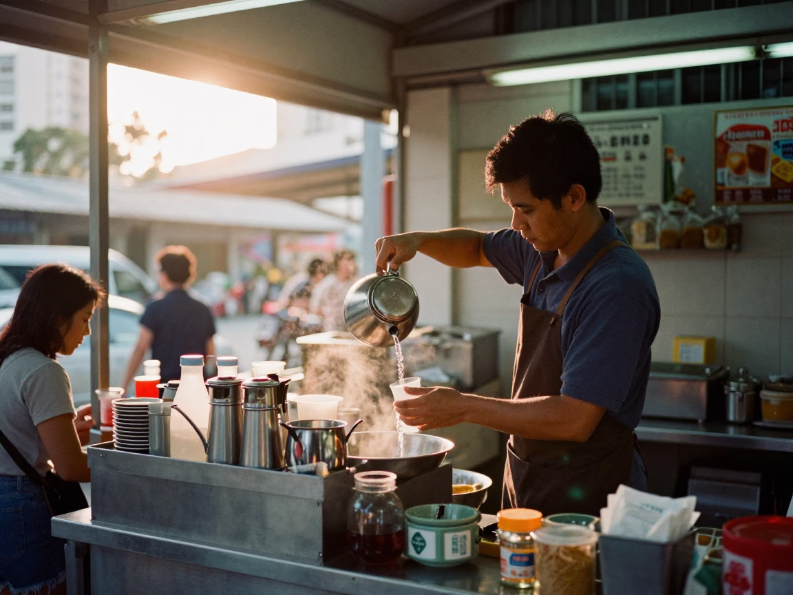 Breakfast Stall just after sunrise in Singapore in in Singapore, Singapore