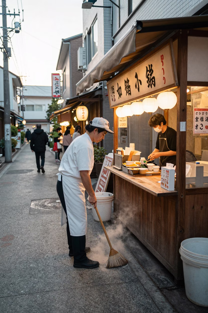 Breakfast Stall just after sunrise in Tokyo in in Tokyo, Japan