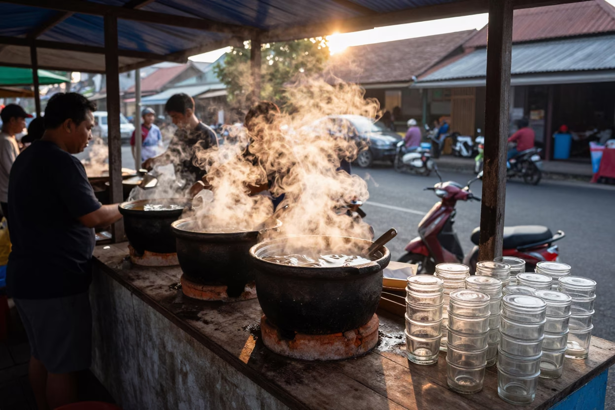 Breakfast Stall just after sunrise in Yogyakarta in in Yogyakarta, Indonesia