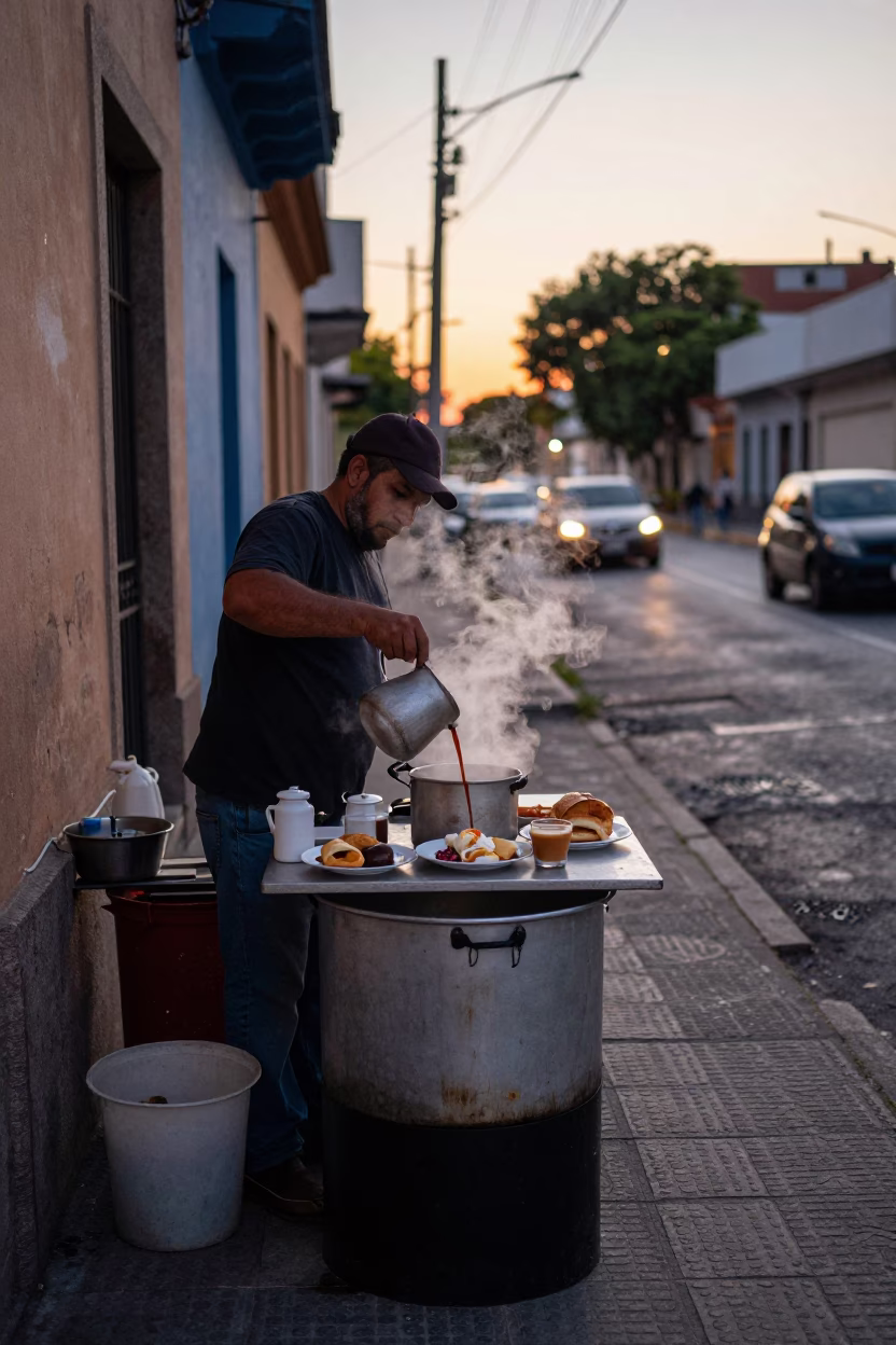 Breakfast Stand in Buenos Aires at The Still Hours Before Dawn Light in in Buenos Aires, Argentina