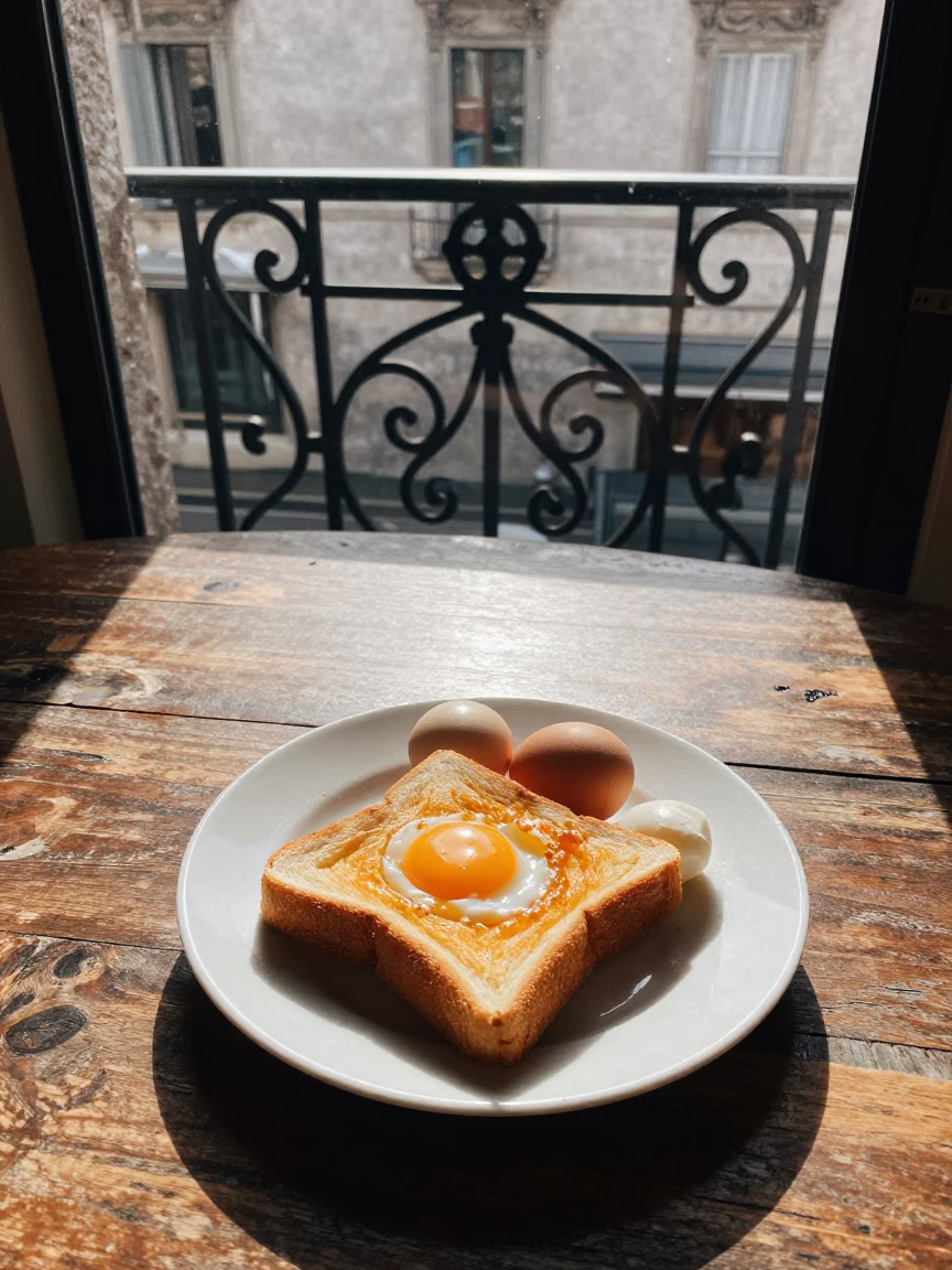 Breakfast Table at As First Light Reaches The Scene in Milan in in Milan, Italy