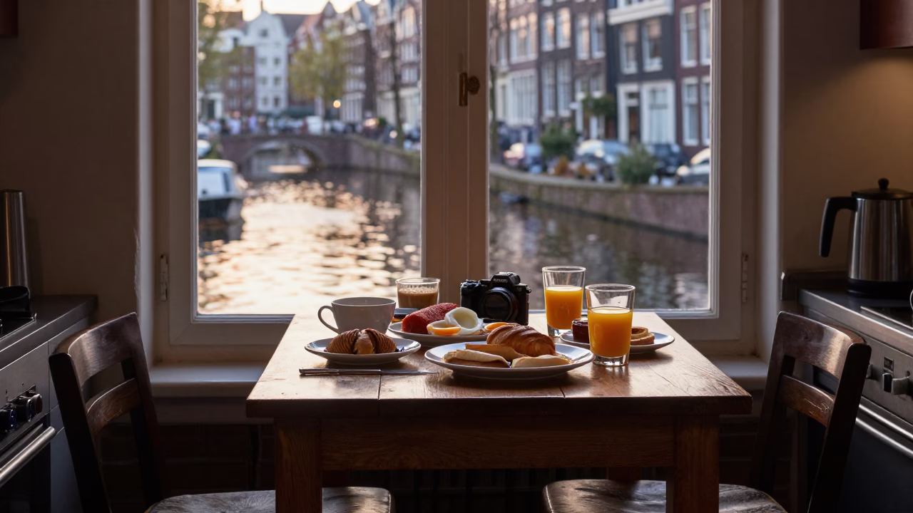 Breakfast Table in Amsterdam at First Light Of Dawn in in Amsterdam, Netherlands