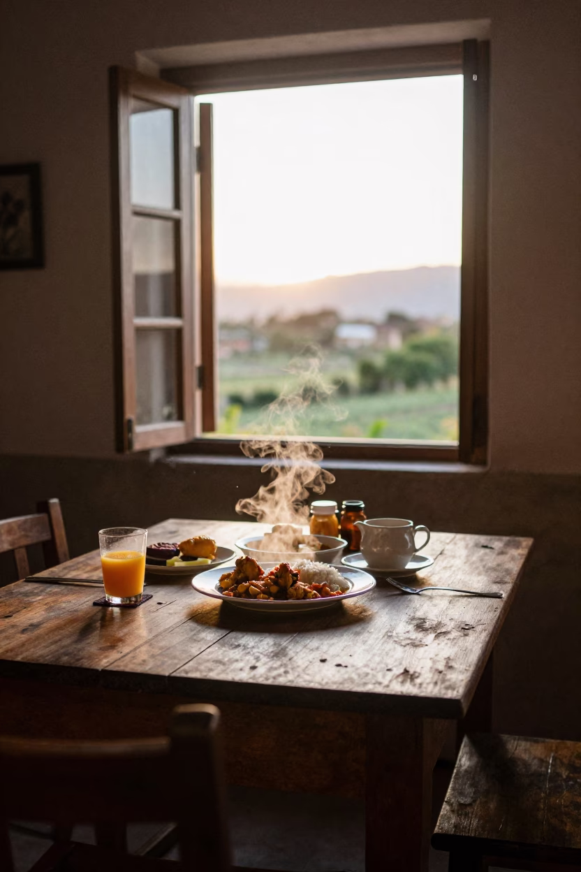 Breakfast Table in Merida at First Light Of Dawn in in Merida, Mexico