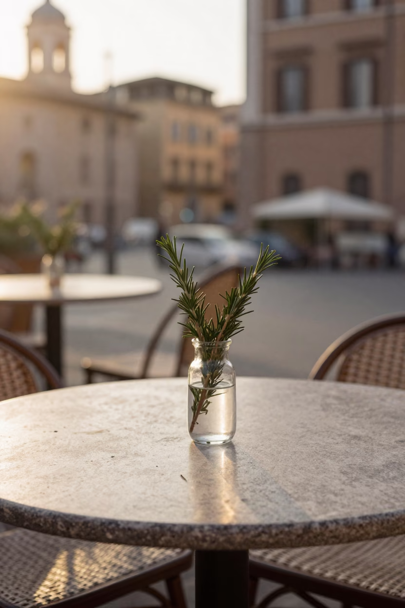 Breakfast Terrace just after sunrise in Rome in in Rome, Italy