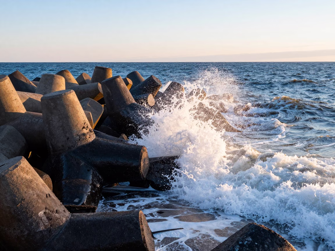 Breakwater Tetrapods And Winter Surf Spray in Halifax in in Halifax, Nova Scotia, Canada