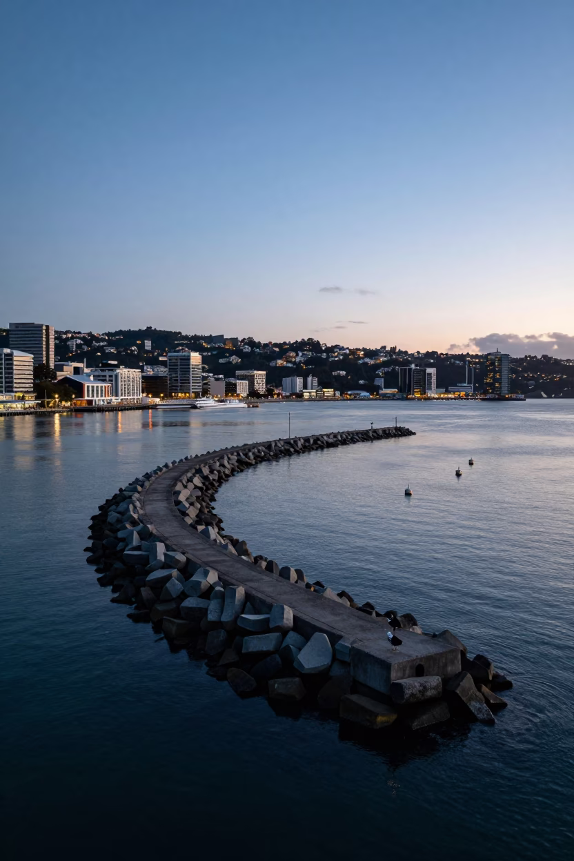Breakwater View in Wellington at Blue Hour in in Wellington, New Zealand