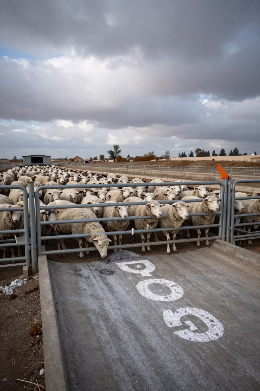 Breeding Rams Sorting Gate Autumn Night in at a stockyard loading ramp in Saudi Arabia