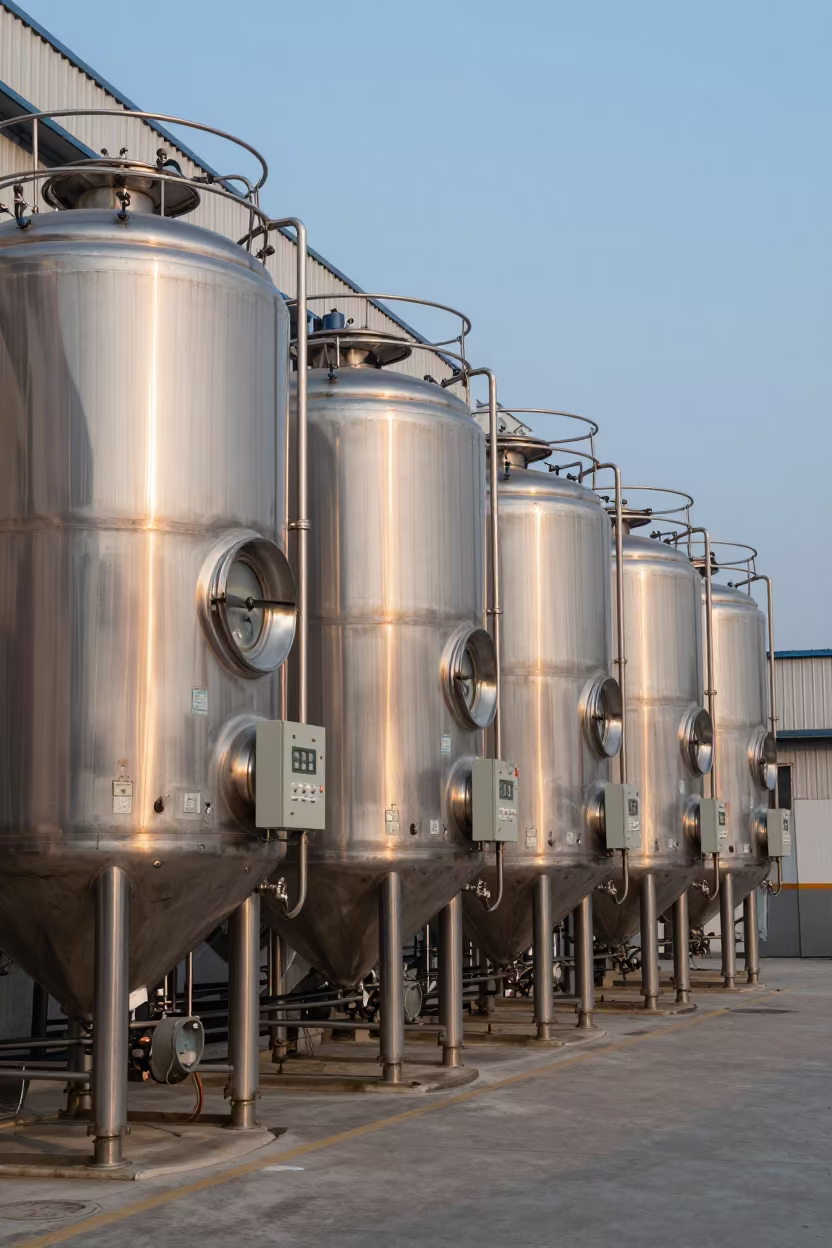 Brewery Tanks Beside Control Panels in Chengdu in in a machine shop near Taikoo Li, Chengdu