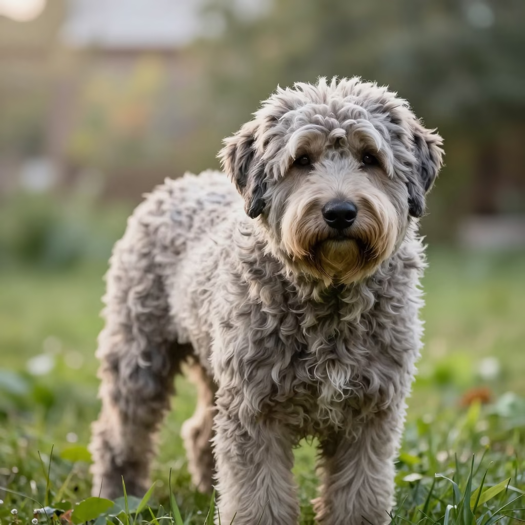 Briard Portrait with Textured Coat in Garden Light in near a garden edge with soft morning light and an uncluttered background near Yekaterinburg