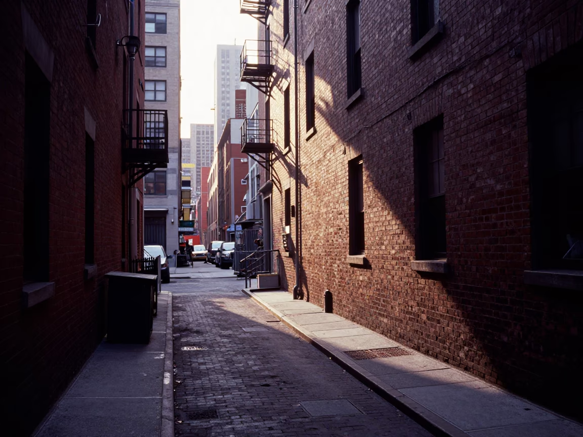 Brick Alleyway in New York at As First Light Reaches The Scene in in New York, New York, United States