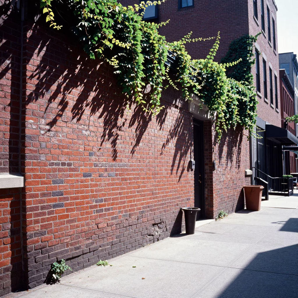 Brick Alleyway with Ivy in Bright Midmorning New York City Street Scene in in New York, New York, United States