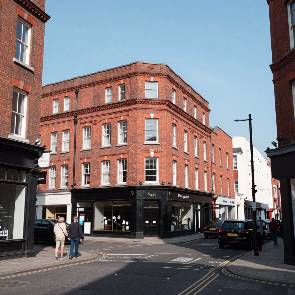 Brick Architecture in Liverpool at The Flat Glare Of Noon Light in in Liverpool, United Kingdom