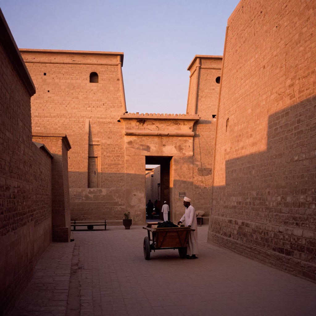 Brick Architecture in Luxor at Copper-toned Light Before Dusk in in Luxor, Egypt
