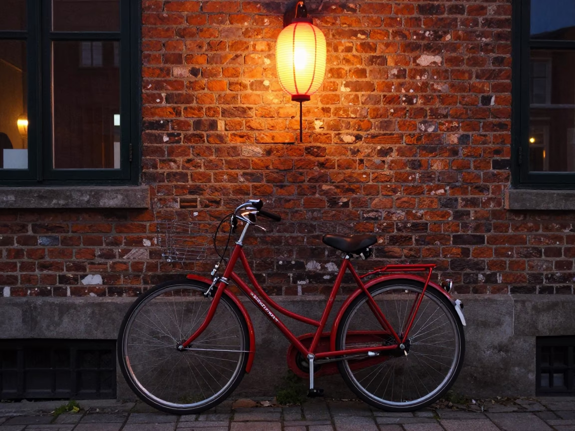 Brick Building at Deep In The Night Light in Copenhagen in in Copenhagen, Denmark