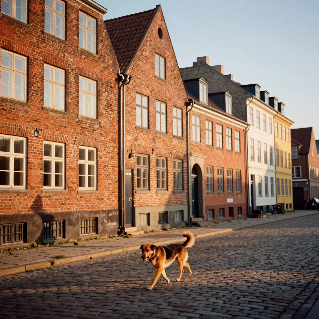 Brick Buildings in Copenhagen at Clear Late-afternoon Light in in Copenhagen, Denmark