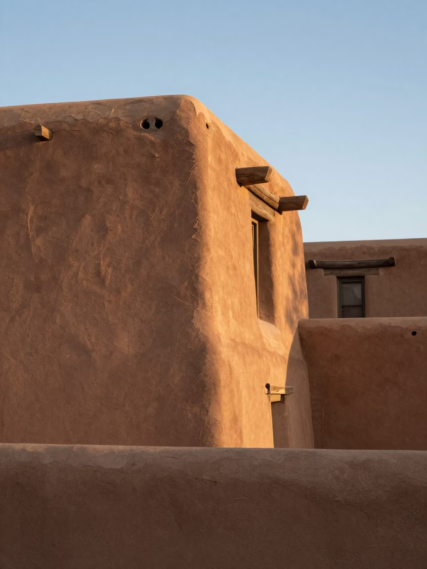 Brick Details in Santa Fe at As First Light Reaches The Scene in in Santa Fe, New Mexico, United States