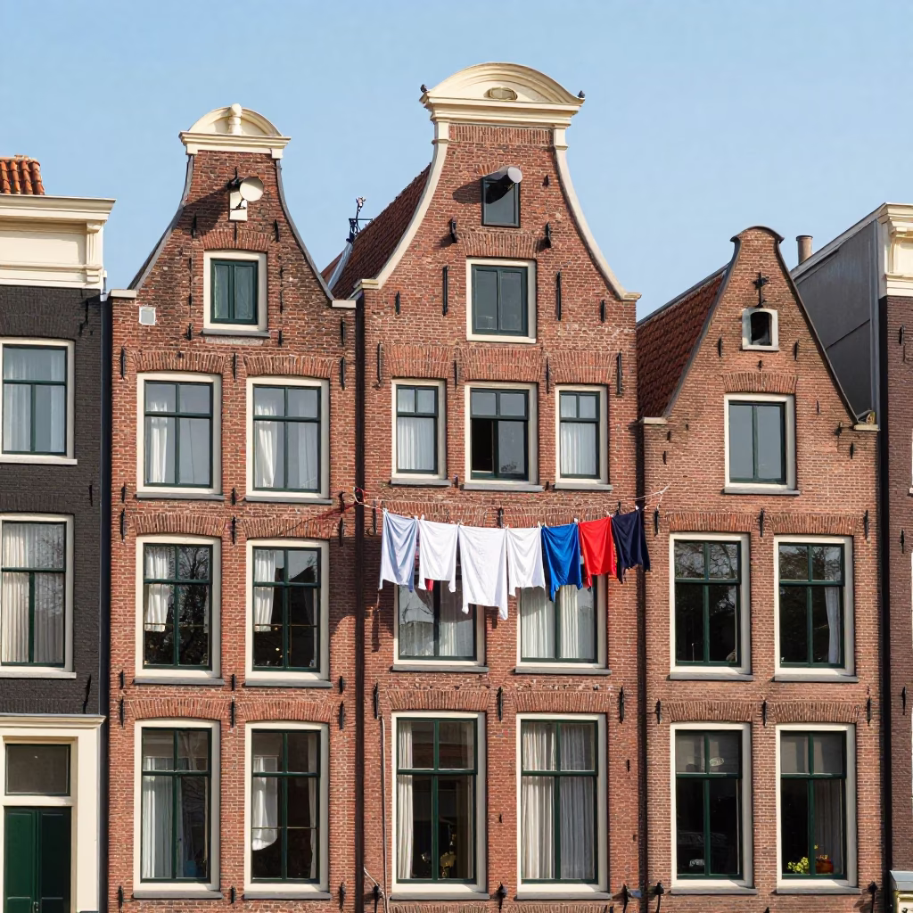Brick Facade in Amsterdam at Late Morning Light in in Amsterdam, Netherlands