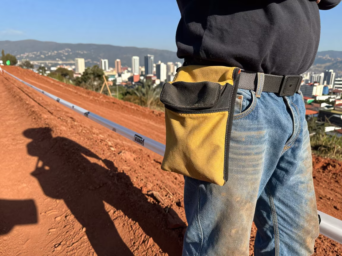 Brick Jointer Pouch Before Lift in Bogota Excavation in inside a taped-off excavation edge in Bogota