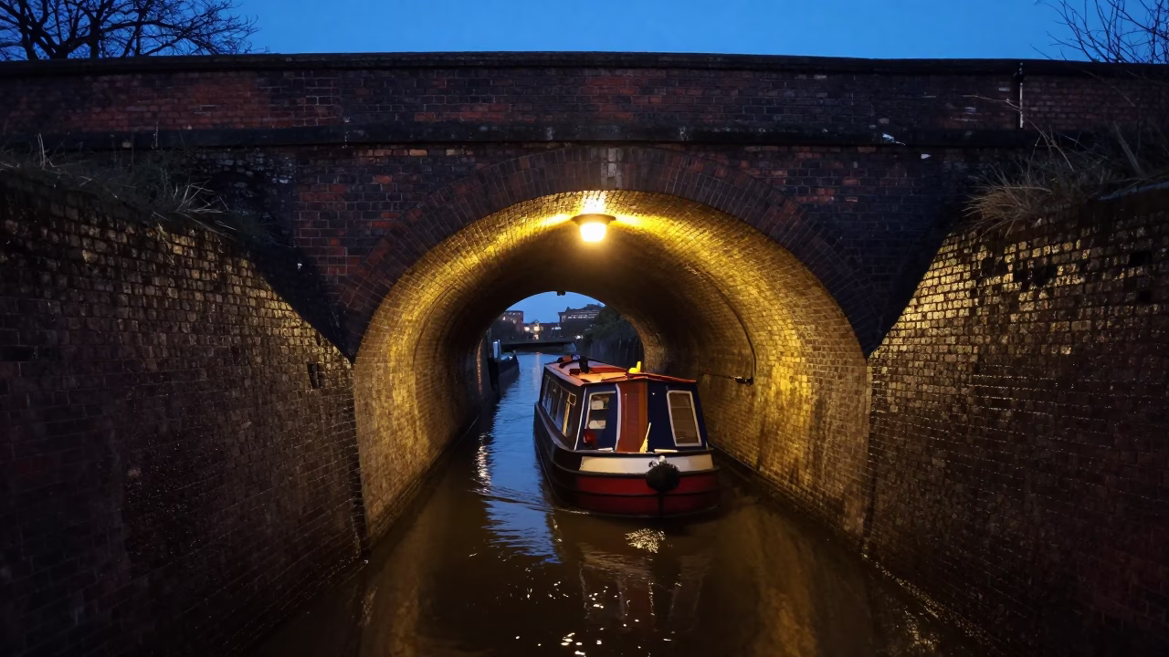 Brick Tunnel at Blue Hour in Liverpool in in Liverpool, United Kingdom