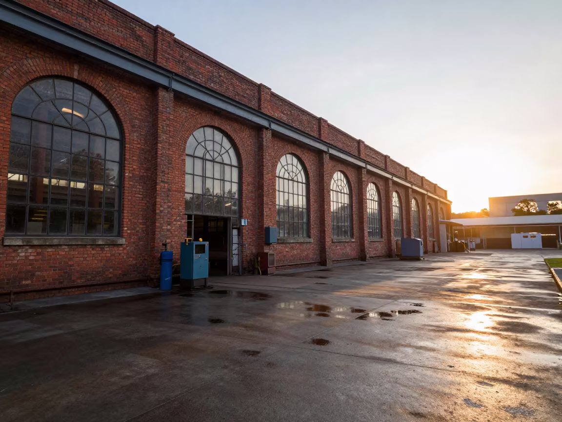 Brick Warehouse Welding Bay Sunset Shadows in in a welding bay near Brisbane