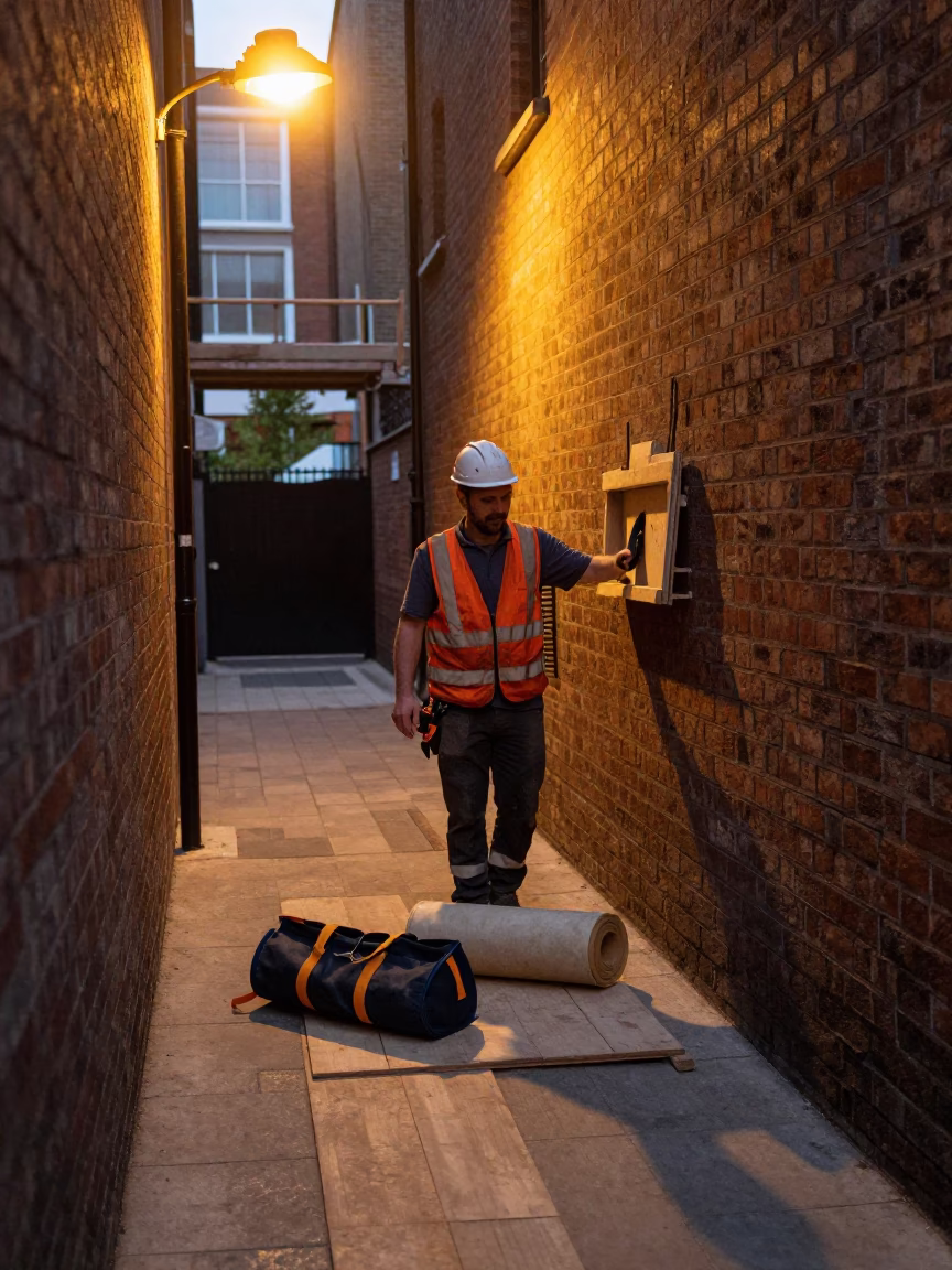 Bricklayer in Dublin at Evening Light in in Dublin, Ireland