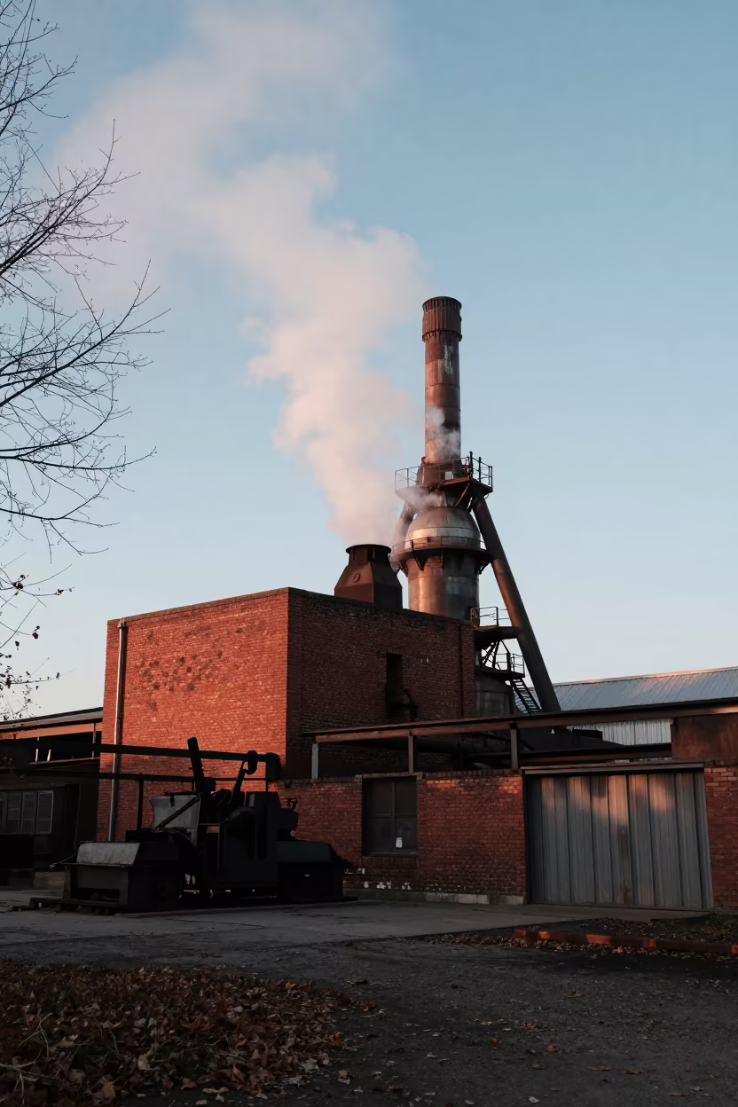 Brickyard Kiln Smoke at First Light in beside a blast furnace near Madison
