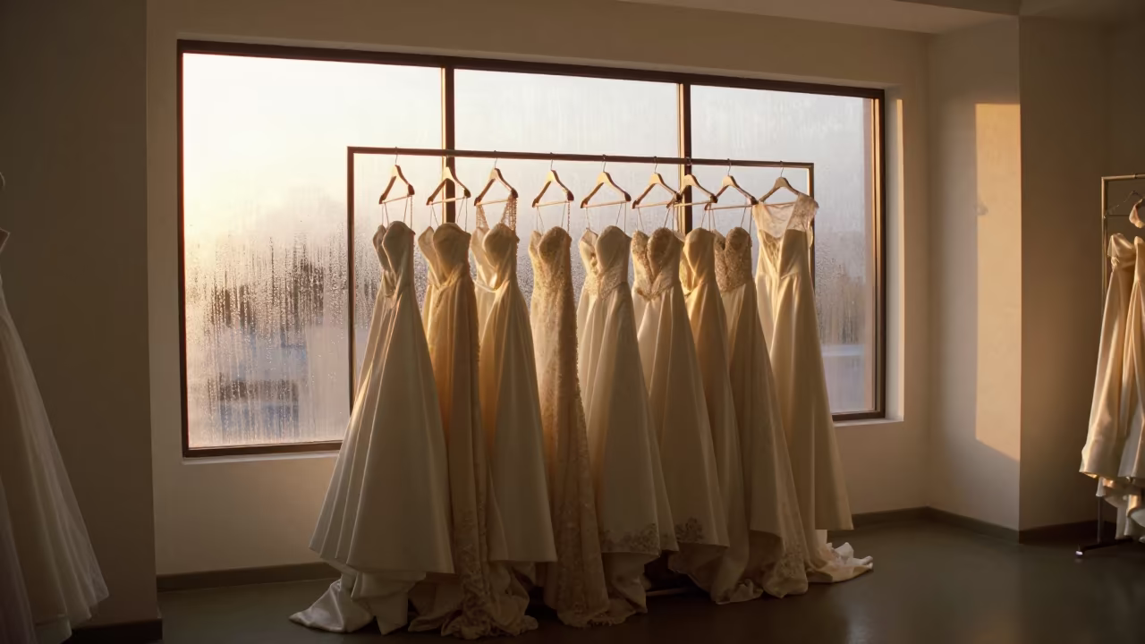 Bridal Garment Rack in Guayaquil Showroom in inside a minimalist showroom in Guayaquil