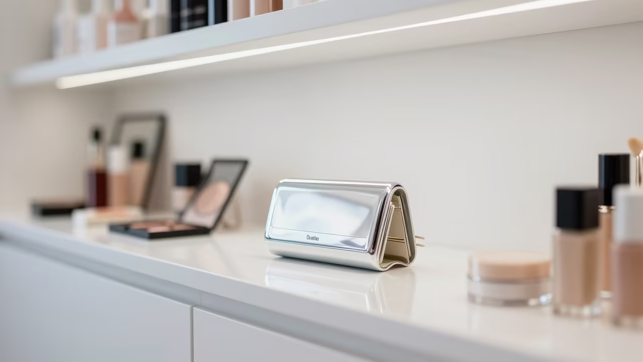 Bridal Hairpin Case on Tacna Beauty Counter in in a beauty supply area under white LEDs in Tacna