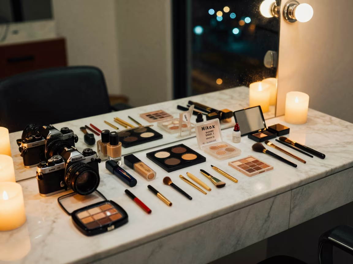 Bridal Makeup Kits on Marble Vanity in Salon in inside a salon row near Maiduguri
