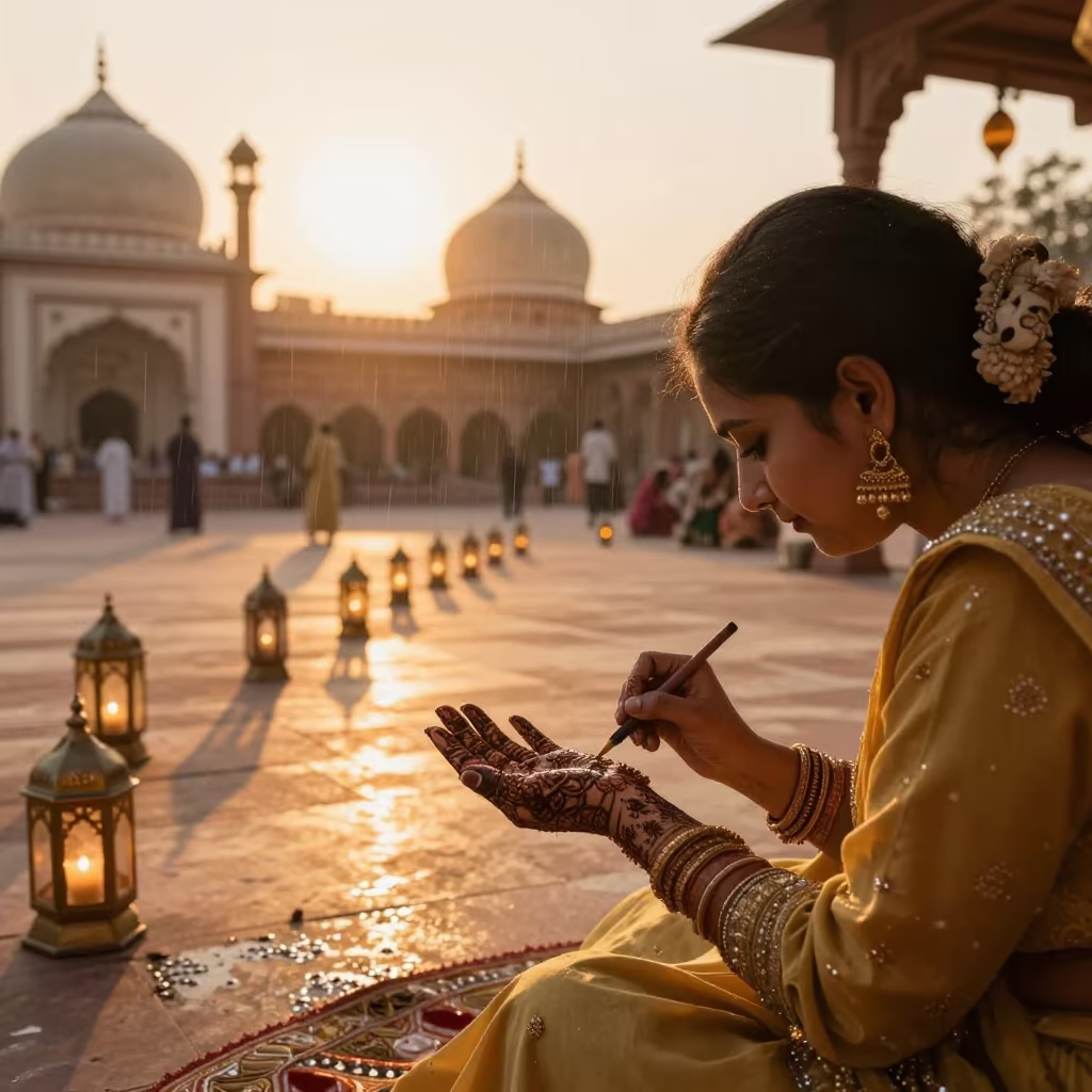 Bridal Mehndi Artist in Delhi Shrine in in a shrine lined with lanterns near Connaught Place, Delhi