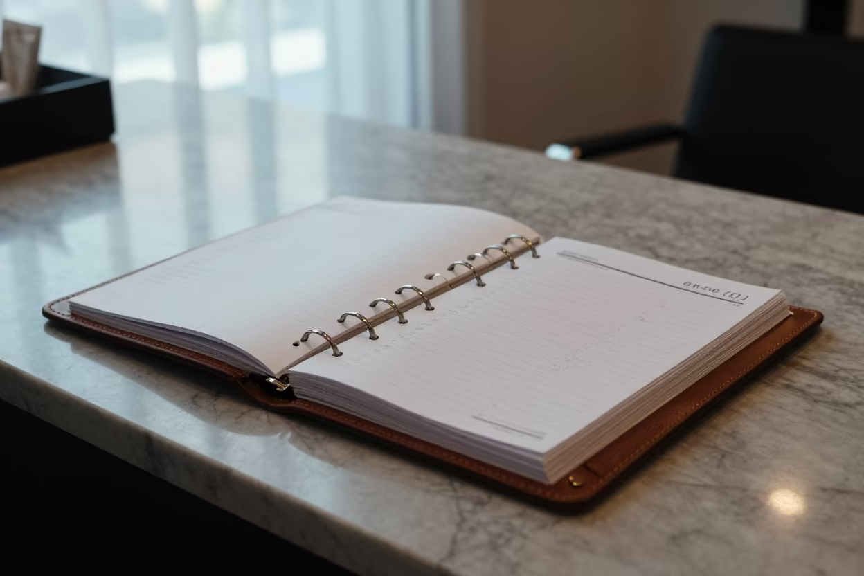 Bridal Schedule Binder in Brisbane Salon in inside a salon row in Brisbane