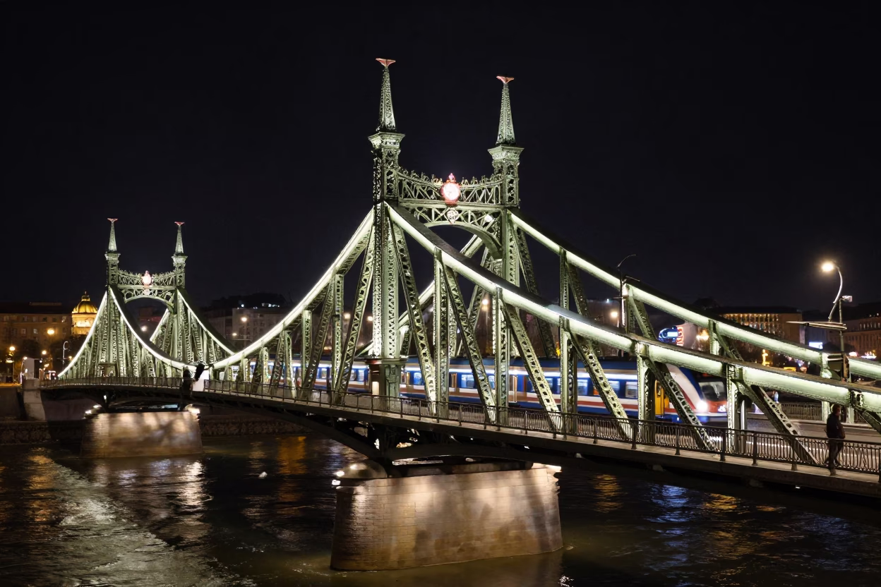 Bridge Deep in Budapest at Deep In The Night Light in in Budapest, Hungary