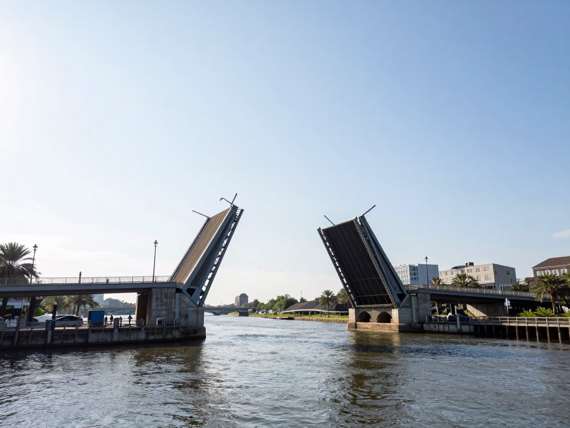 Bridge Drawbridge in New Orleans at Bright Midmorning Light in in New Orleans, Louisiana, United States