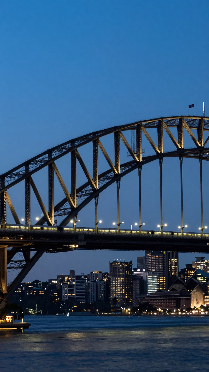 Bridge Floodlit in Sydney at Blue Hour in in Sydney, New South Wales, Australia