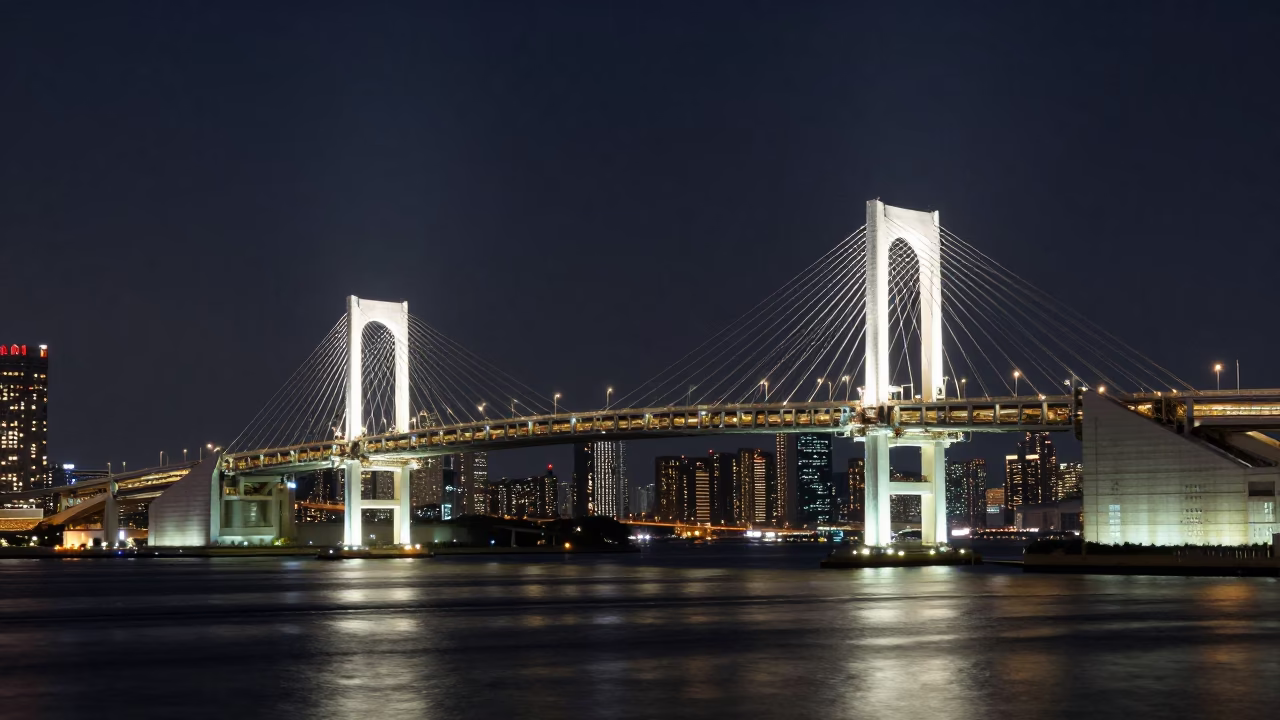 Bridge Illuminated at Midnight Light in Hong Kong in in Hong Kong, Hong Kong