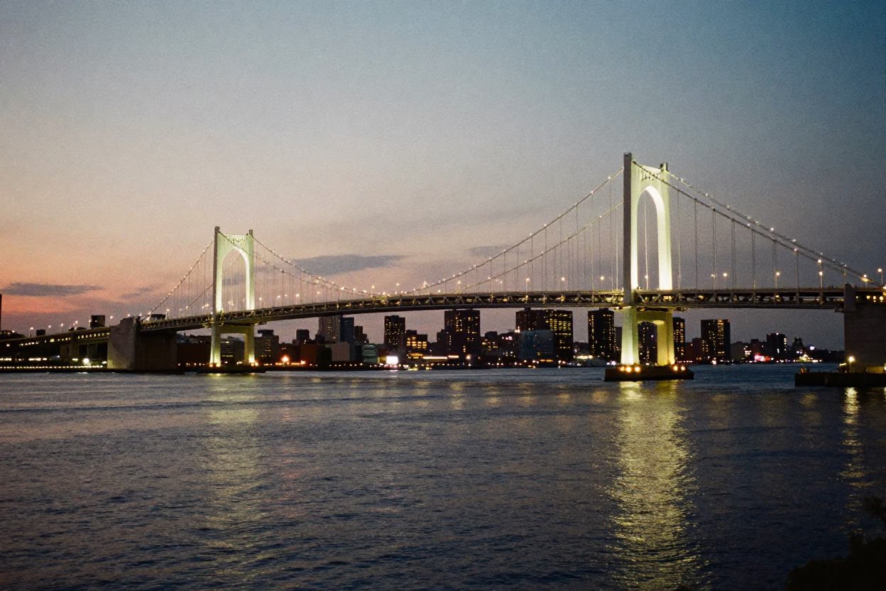 Bridge Illuminated in Boston at The Early Evening Light in in Boston, Massachusetts, United States