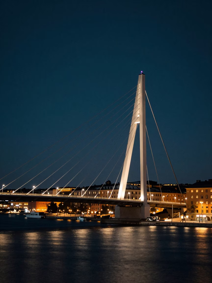 Bridge Illuminated in Stockholm at As City Lights Begin To Glow in in Stockholm, Sweden