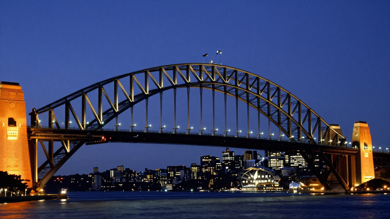 Bridge Illuminated in Sydney at Indigo Twilight After Sunset in in Sydney, New South Wales, Australia