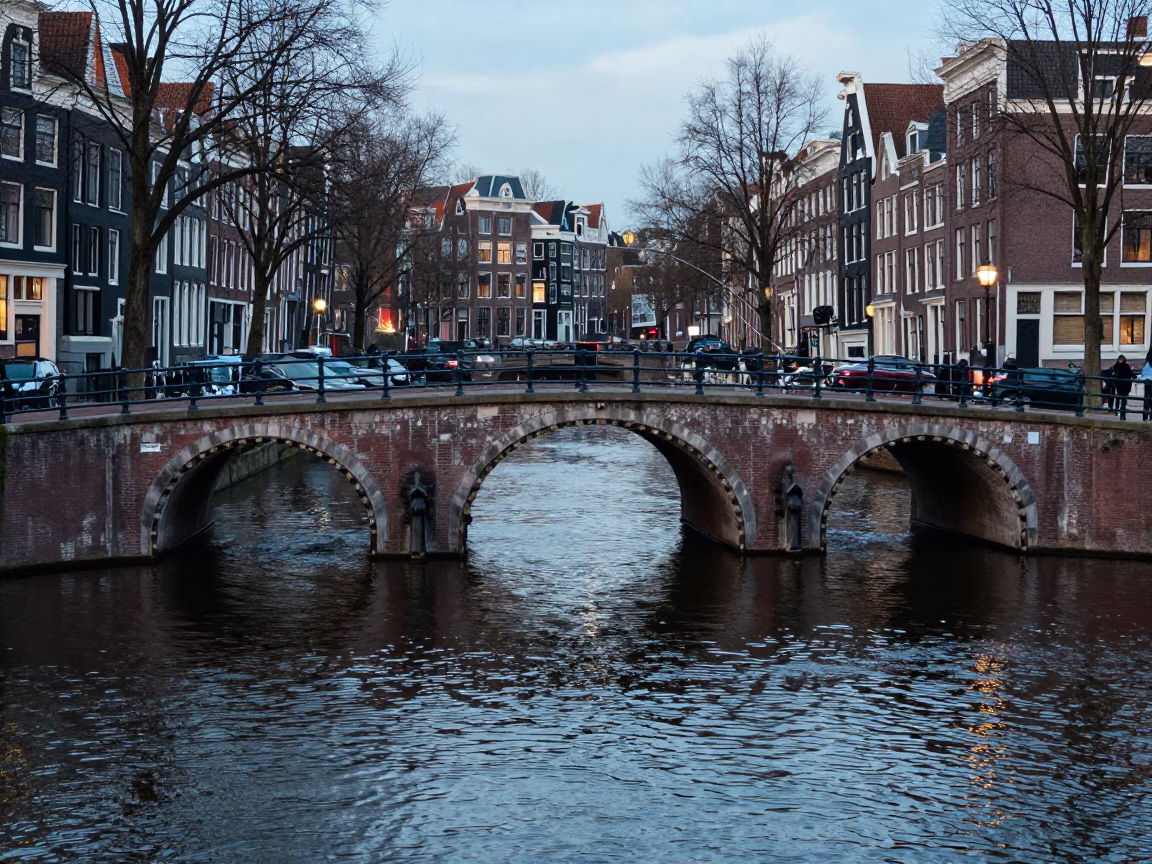Bridge in Amsterdam at The Early Evening Light in in Amsterdam, Netherlands