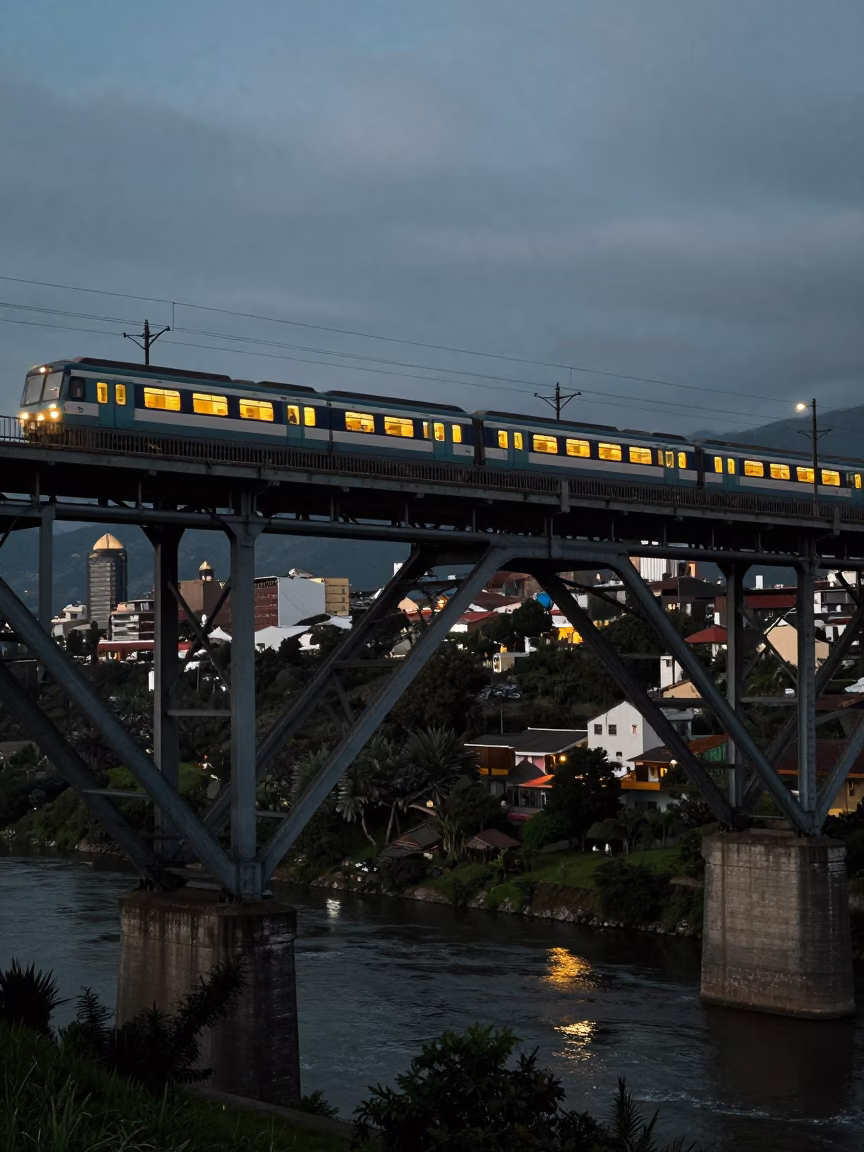 Bridge in Quito at As City Lights Begin To Glow in in Quito, Ecuador