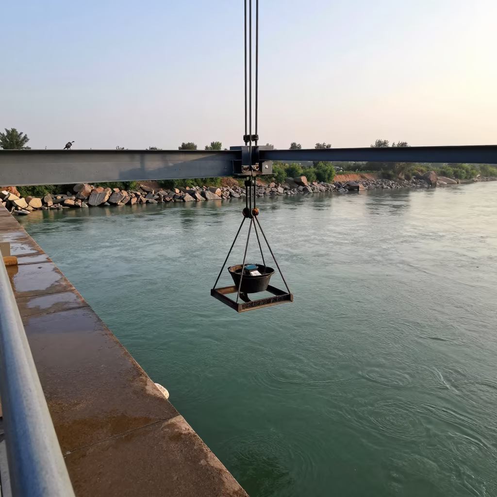 Bridge Maintenance Cradle Over Green River Quetta in along a bridge maintenance walkway near Quetta