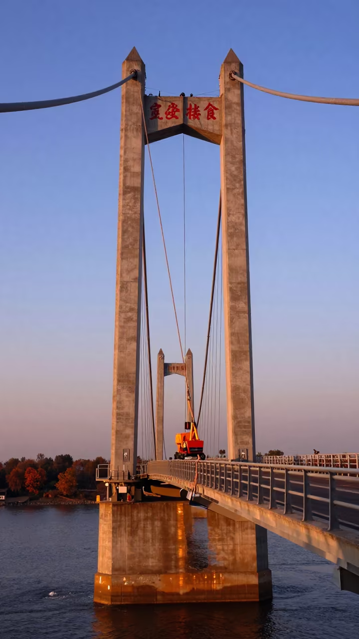 Bridge Maintenance Cradle at Indigo Twilight in along a bridge maintenance walkway in the Silk Road