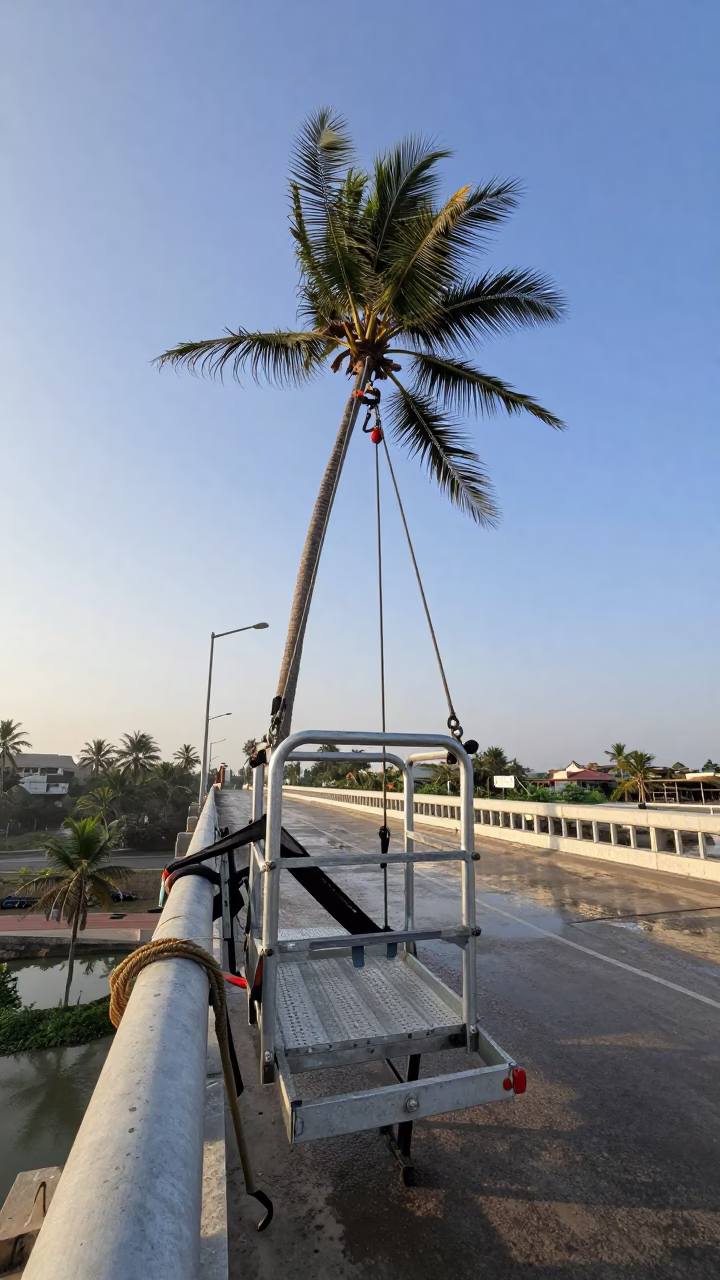Bridge maintenance cradle swinging in wind near Kandahar in along a bridge maintenance walkway near Kandahar