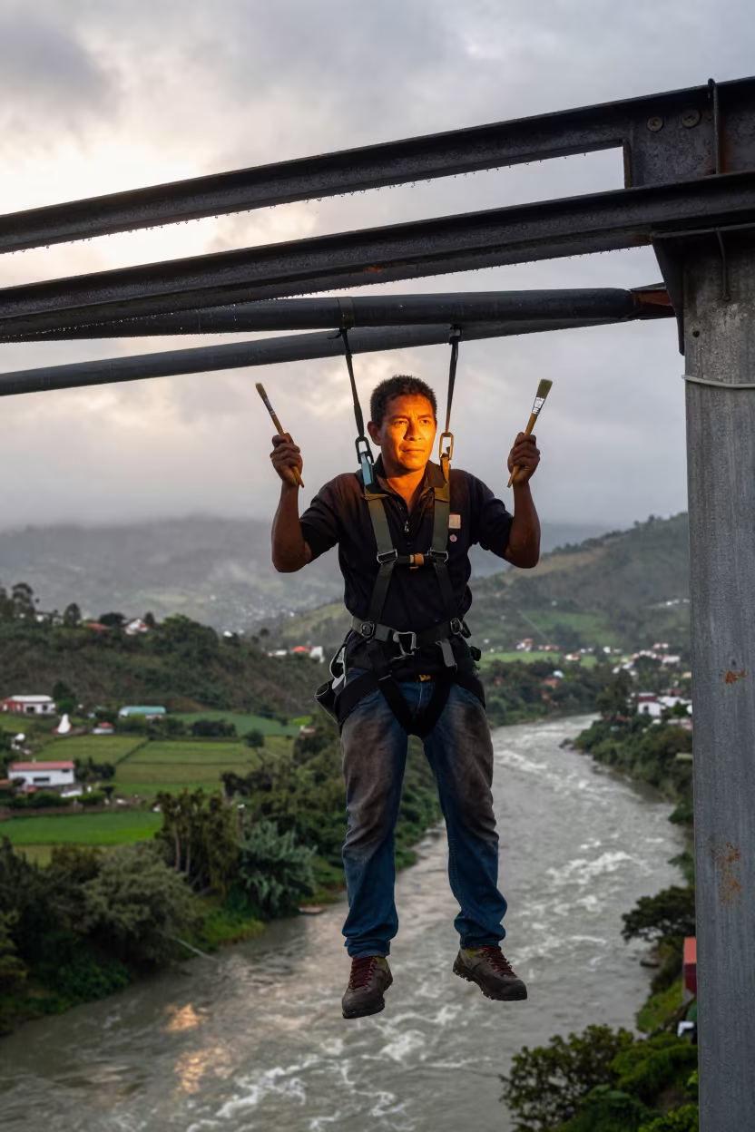 Bridge Painter Over Oaxaca River in in Oaxaca