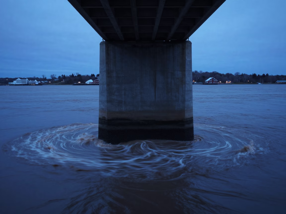Bridge Pier Base Swirling in Halifax at Twilight in in Halifax, Nova Scotia, Canada
