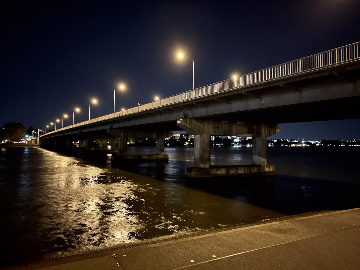 Bridge Pier in Melbourne at Deep In The Night Light in in Melbourne, Victoria, Australia